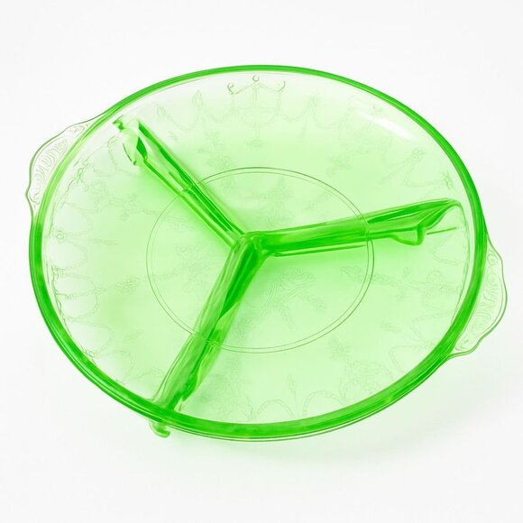 Vintage 1930s Hocking Glass Green Depression Glass Cameo “Ballerina” Divided Rel - Picture 1 of 6